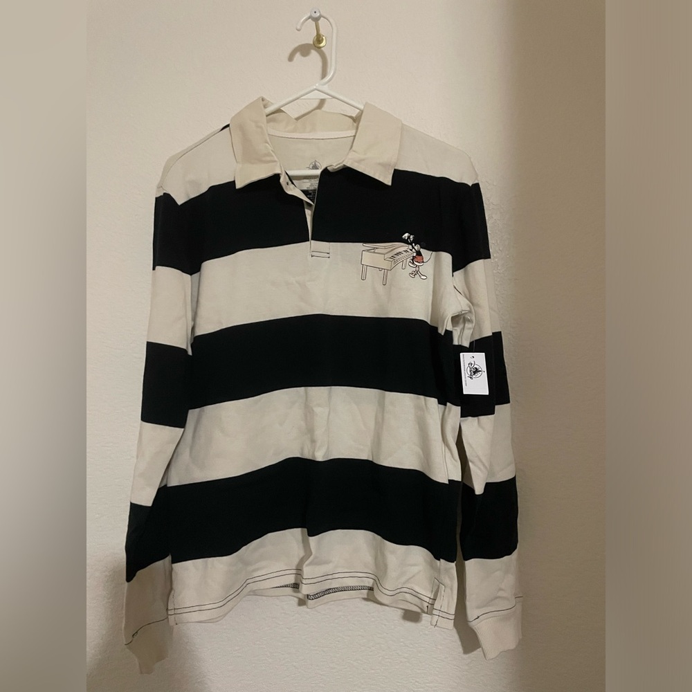 Disney Embroidered Mickey Mouse Piano Striped Long Sleeve Polo NWT